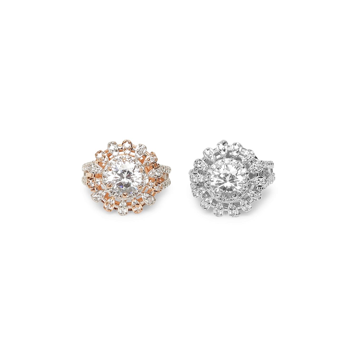 Blossom Brilliance rose gold flower 925 sterling silver ring front view