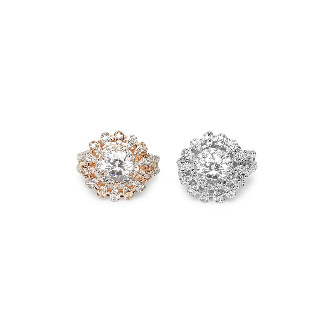 Blossom Brilliance rose gold flower 925 sterling silver ring front view
