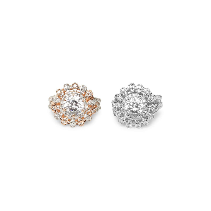 Blossom Brilliance rose gold flower 925 sterling silver ring front view