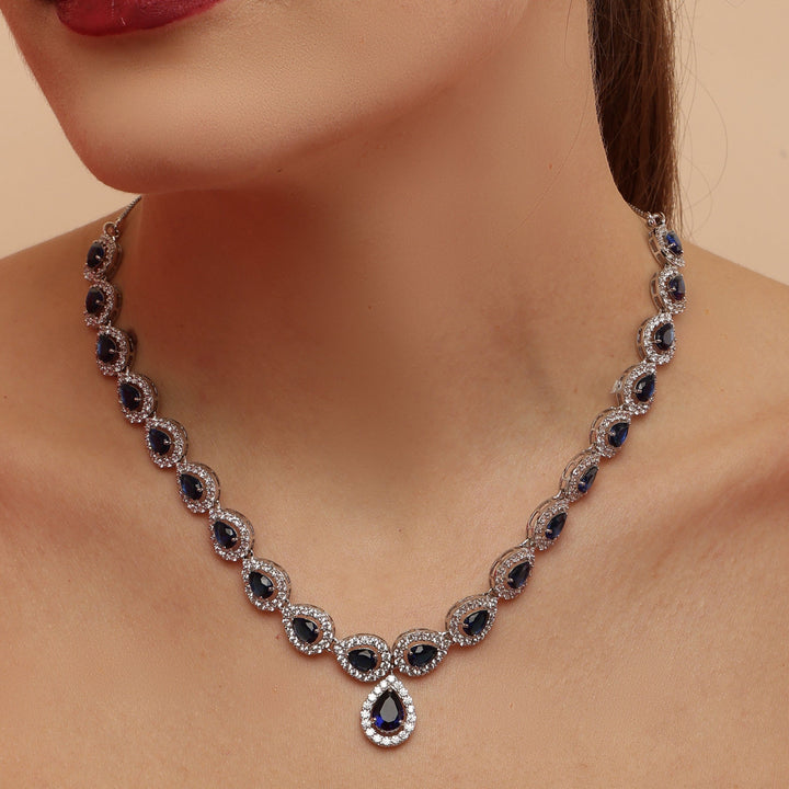 Blue Love Solitaire 925 sterling silver necklace set front view