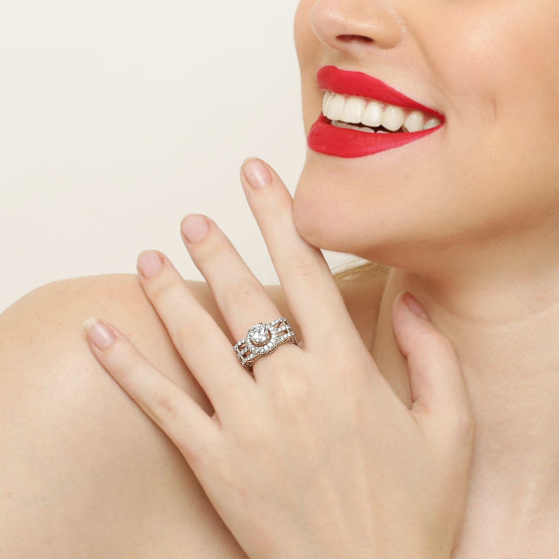 Blushing sterling silver ring close-up detail