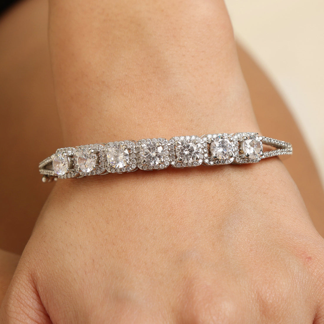 Bold Aura sterling silver bracelet side angle view