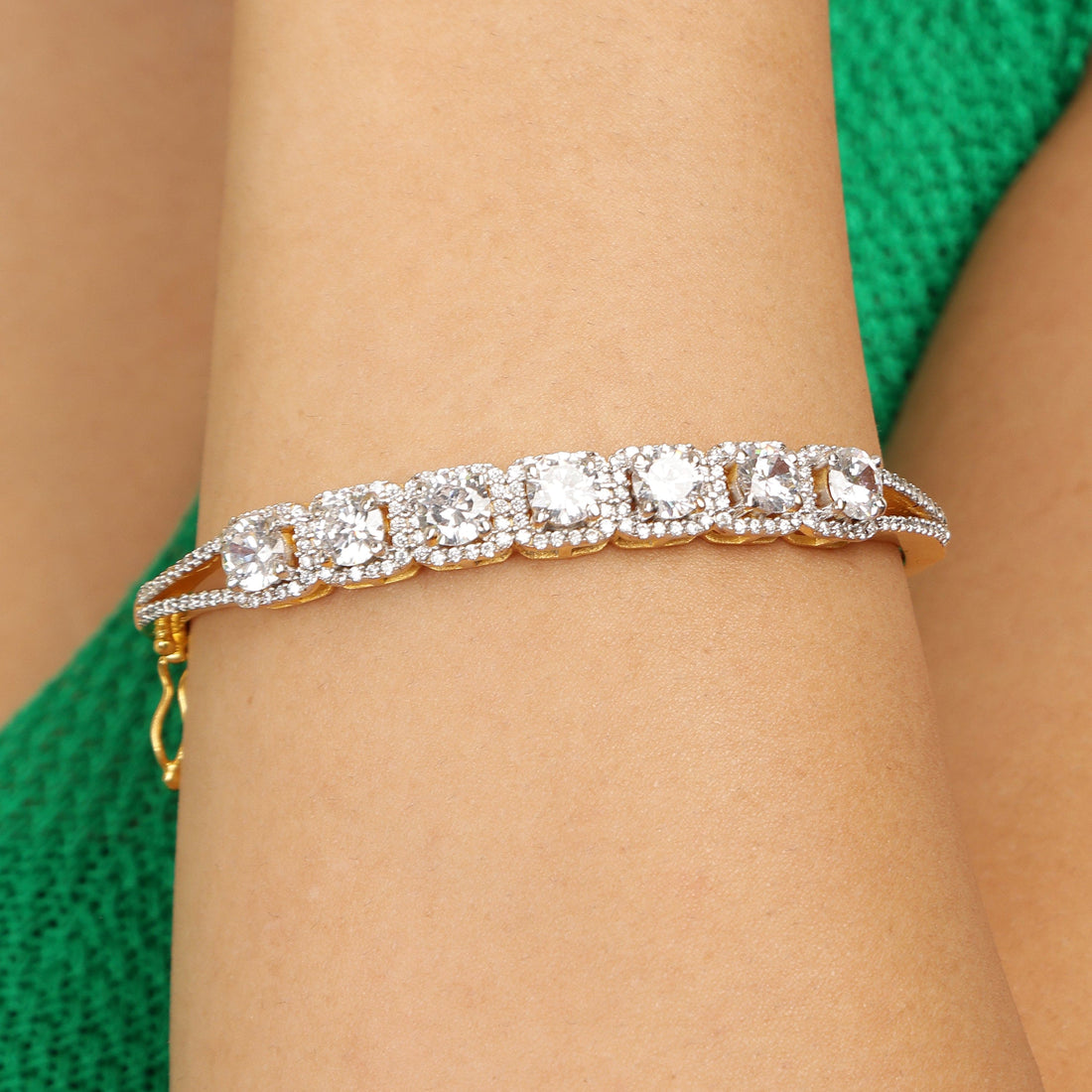 Bold Aura sterling silver bracelet worn on wrist