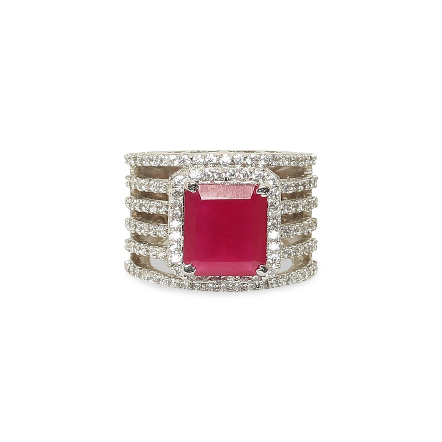 Bonny Cushion Cut coloured stone 925 sterling silver ring front view