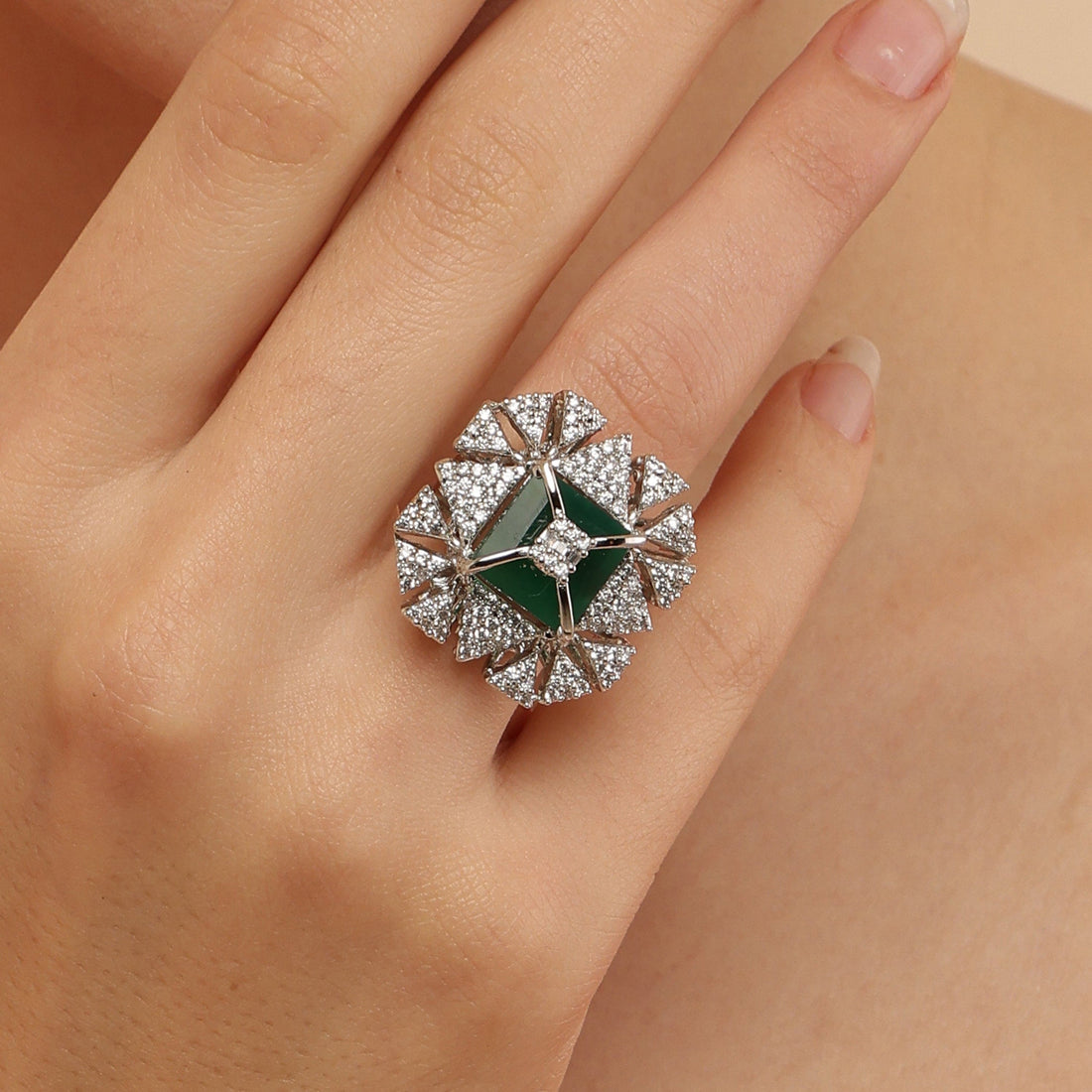 Breathtaking Emerald Cocktail Ring sterling silver ring additional view