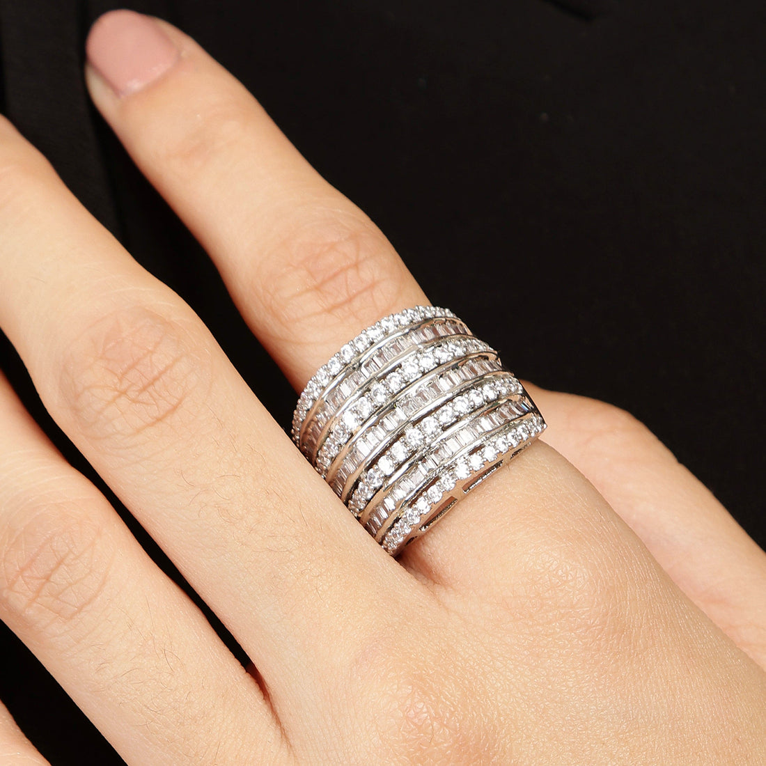 Cascade Spark sterling silver ring side angle view