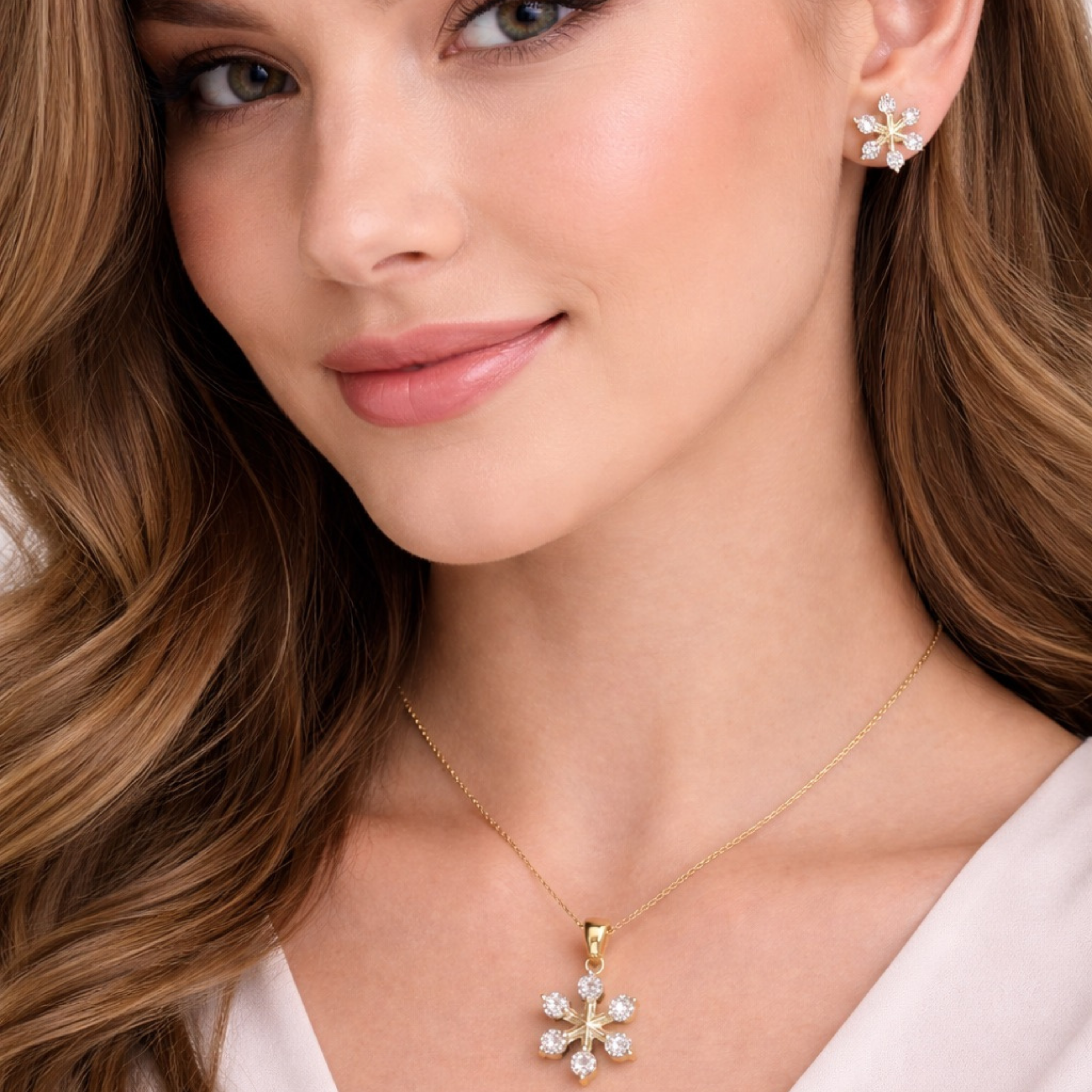 Celestial Bloom sterling silver pendant set side view
