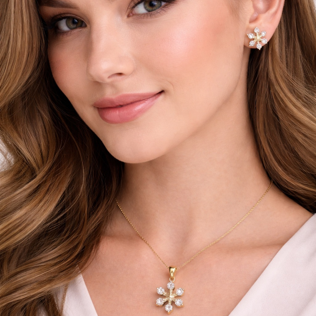 Celestial Bloom sterling silver pendant set side view