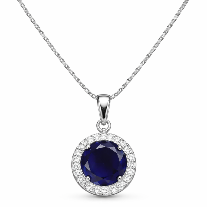 Celestial Sapphire Halo sterling silver pendant worn look
