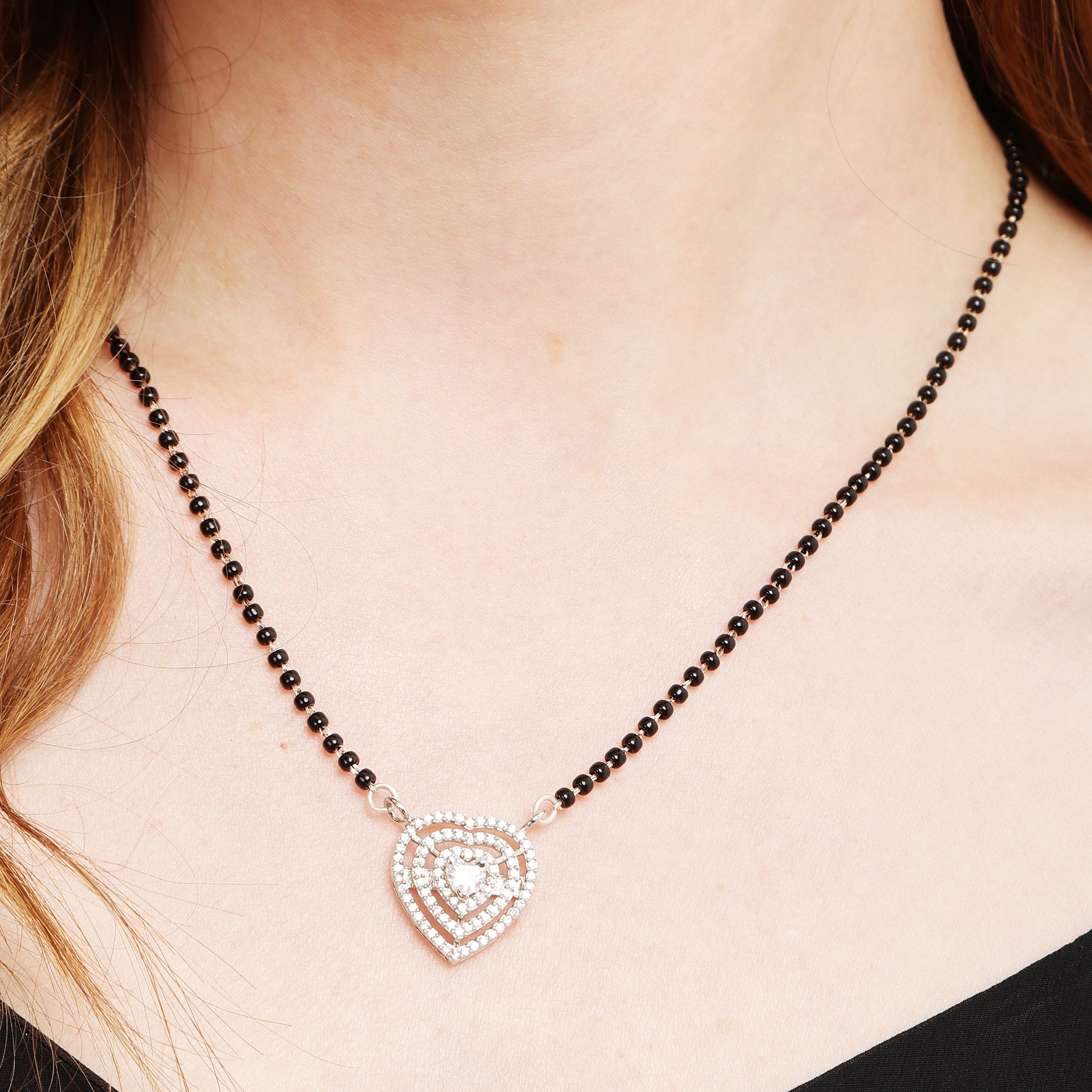 Charmed Heart sterling silver mangalsutra set close-up detail