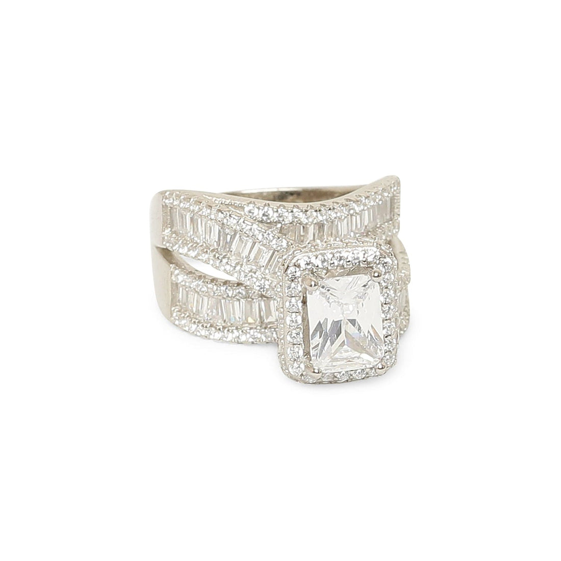 Classic Baguette 925 sterling silver ring front view