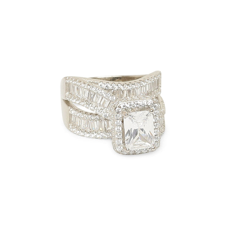 Classic Baguette 925 sterling silver ring front view