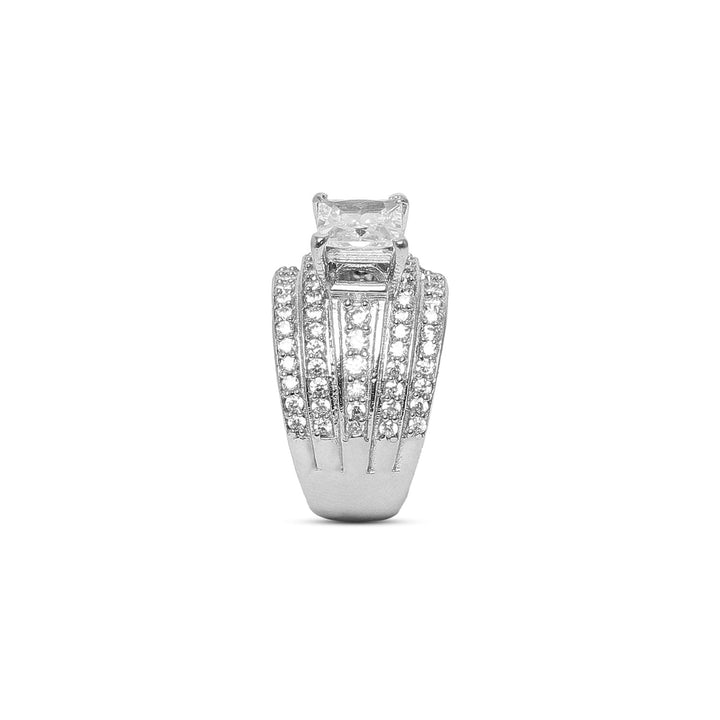 Classic Princess Cut Statement Solitaire 925 sterling silver ring front view