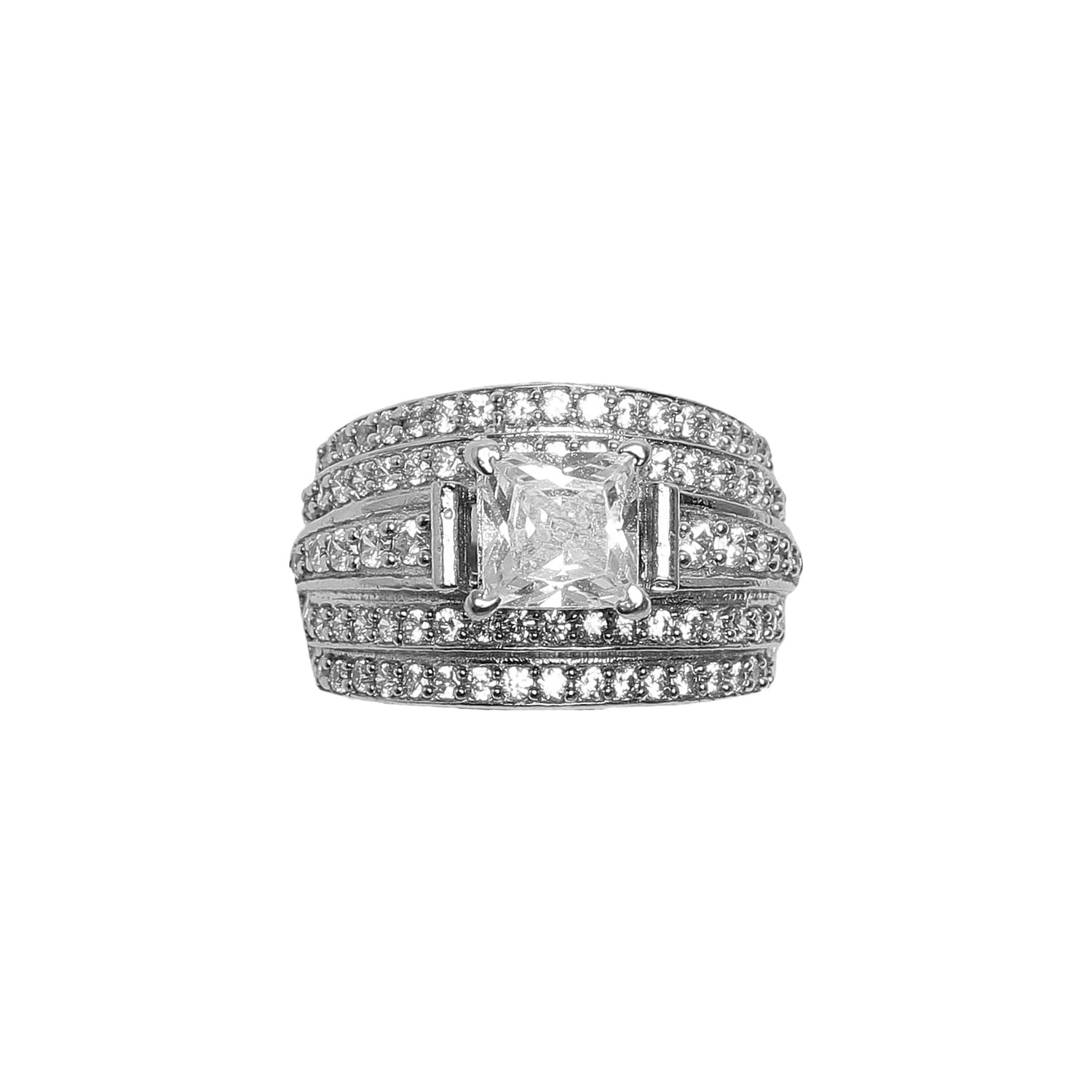 Classic Princess Cut Statement sterling silver ring worn on hand