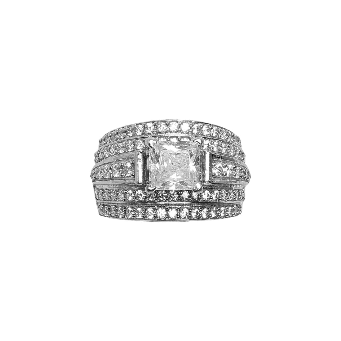 Classic Princess Cut Statement sterling silver ring worn on hand