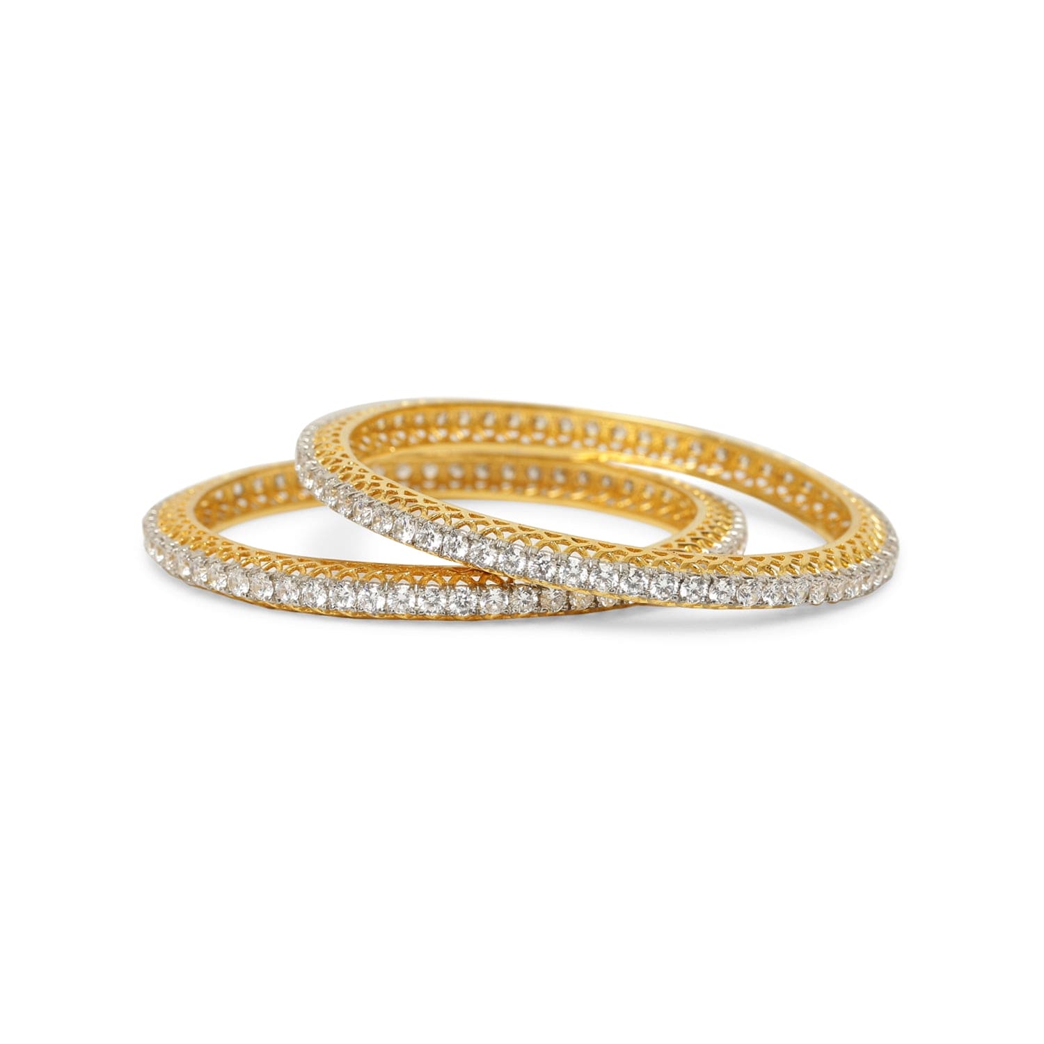 Classic Single Line Diamond 925 sterling silver bangle gold polish front view