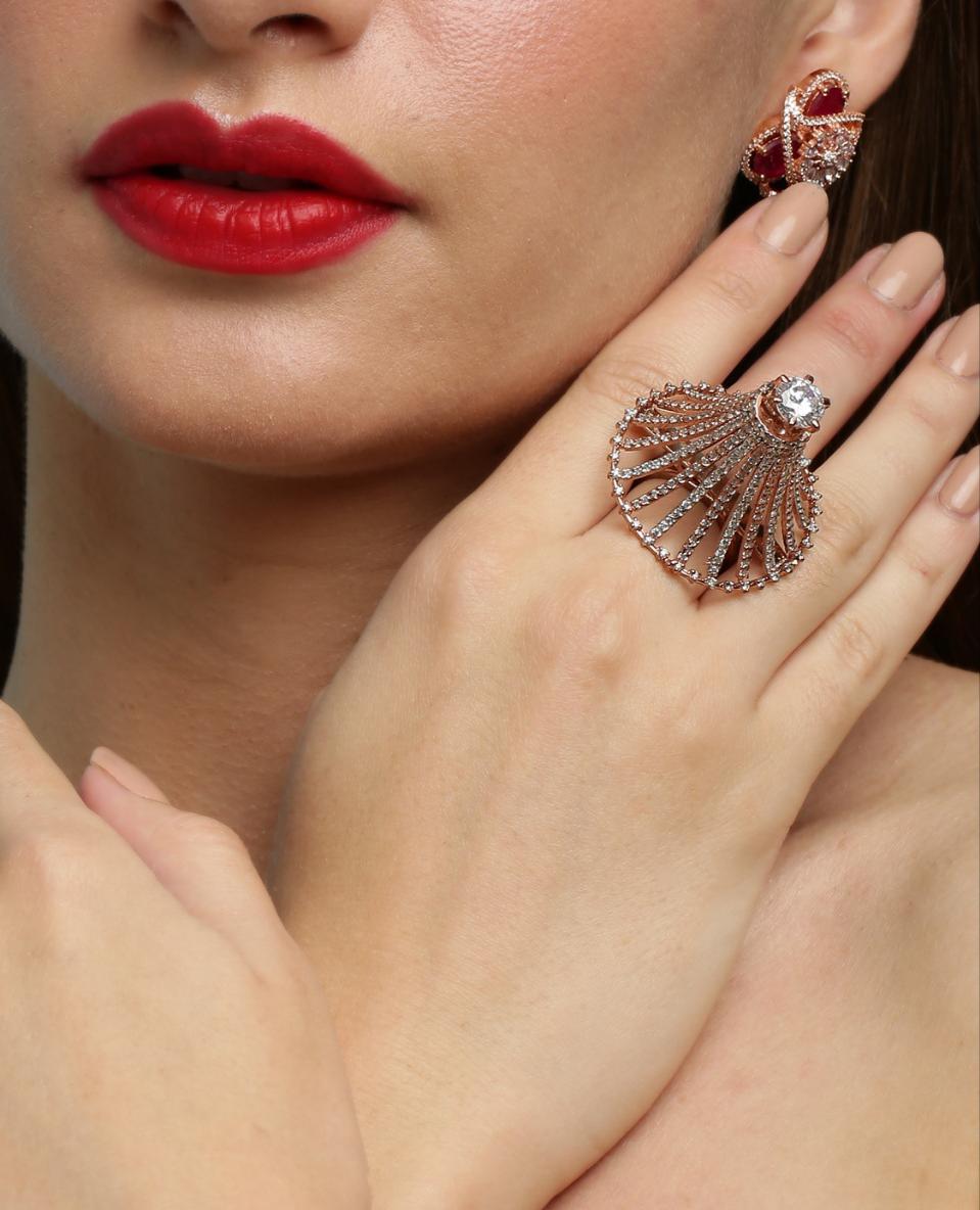 Classy Cocktail Maharani sterling silver ring worn on hand