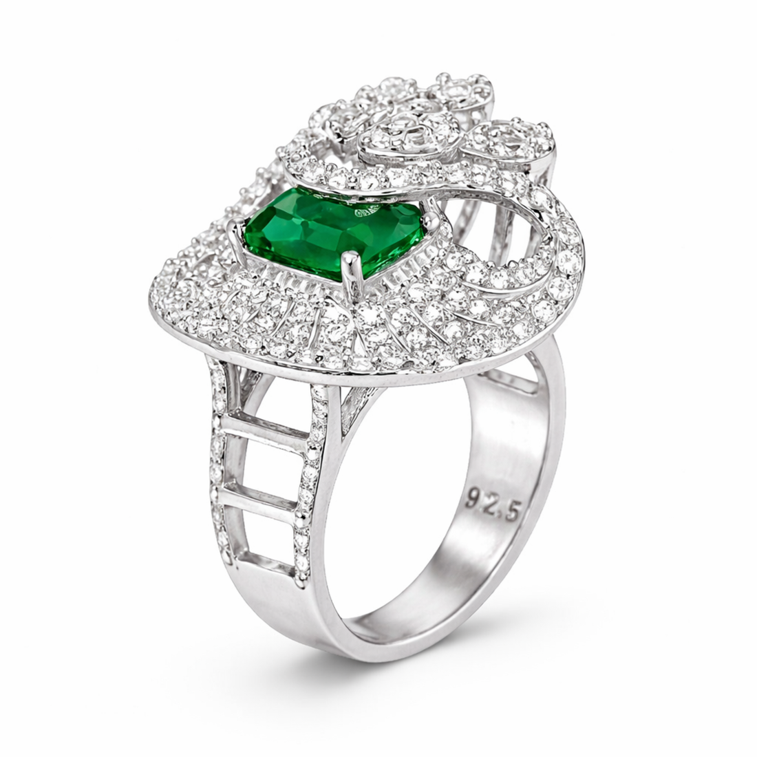 Clovia Emerald Cut Ruby 925 sterling silver ring front view