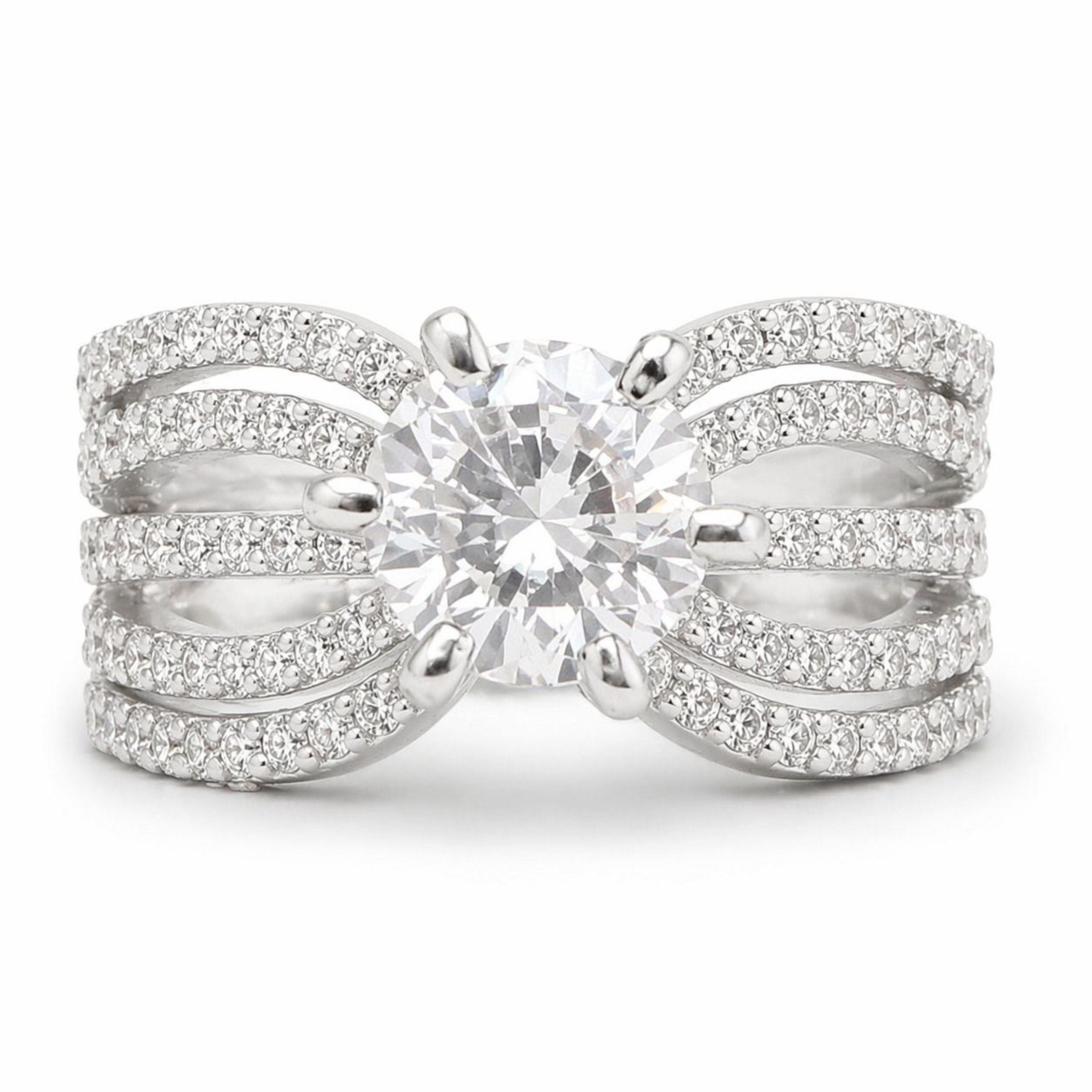 Crossed Paths solitaire sterling silver ring close-up detail