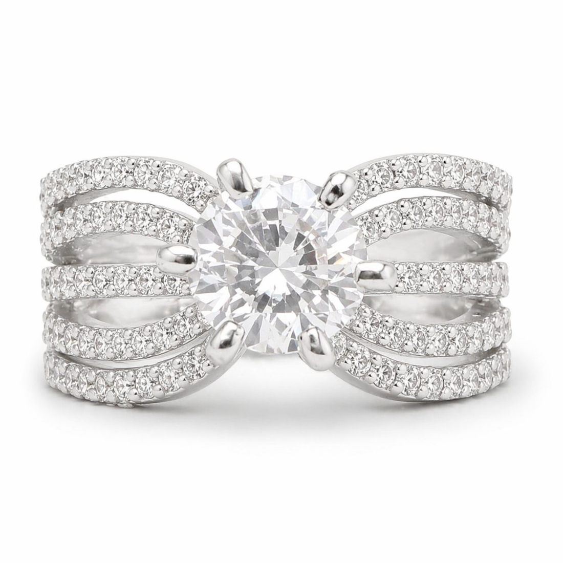 Crossed Paths solitaire sterling silver ring close-up detail