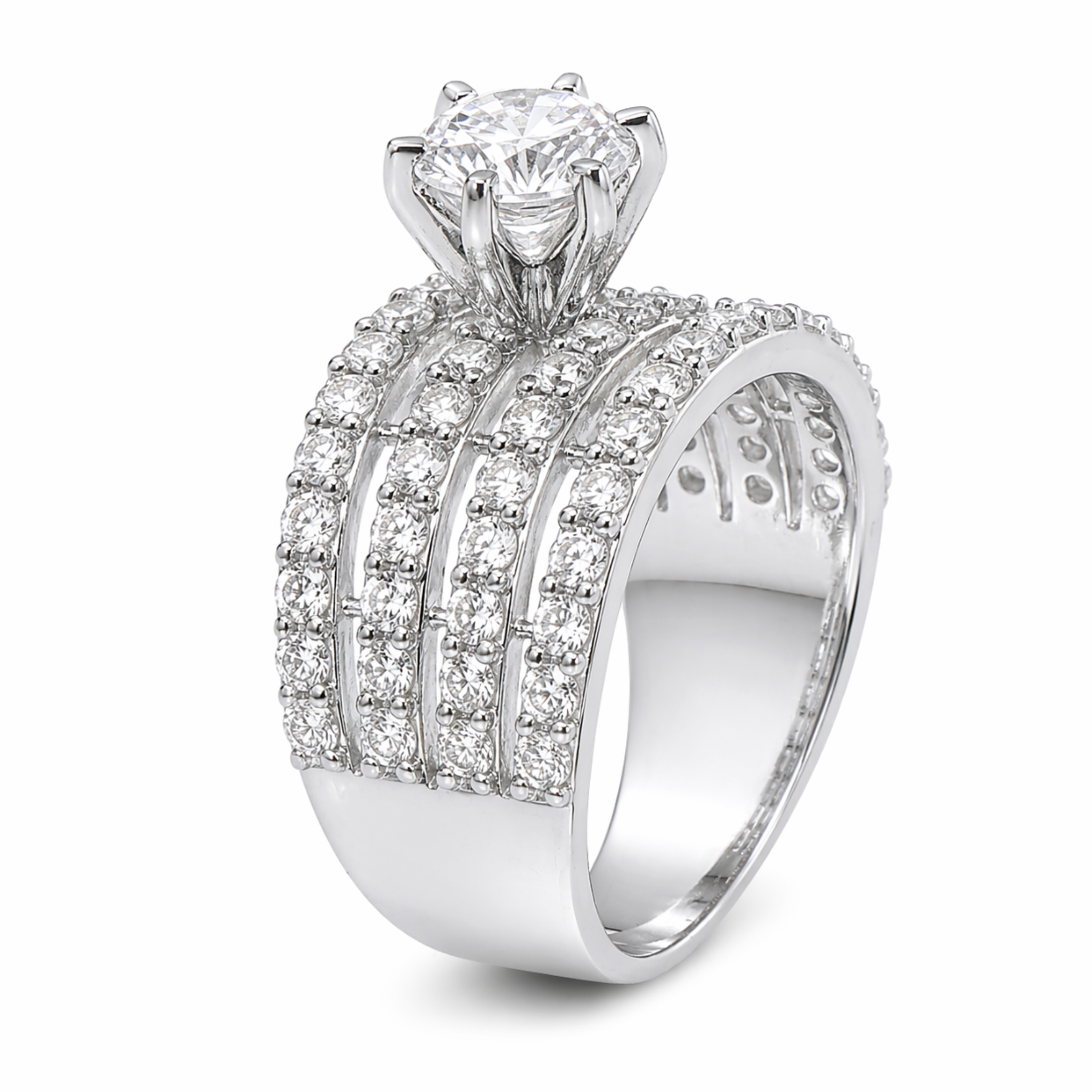 Crown Unity four-line 925 sterling silver ring front view
