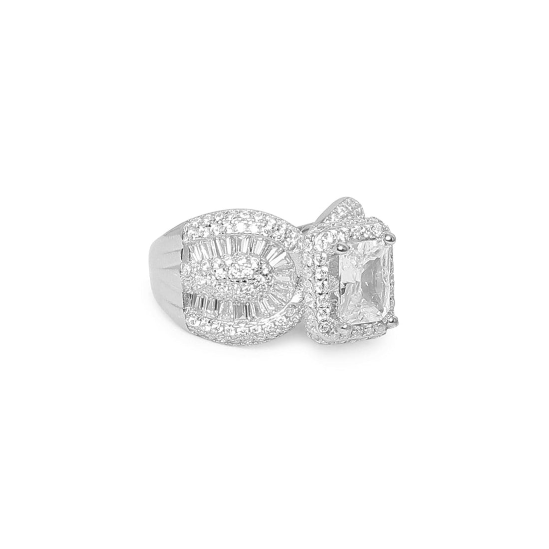 Crystalline Charm Baguette 925 sterling silver ring front view