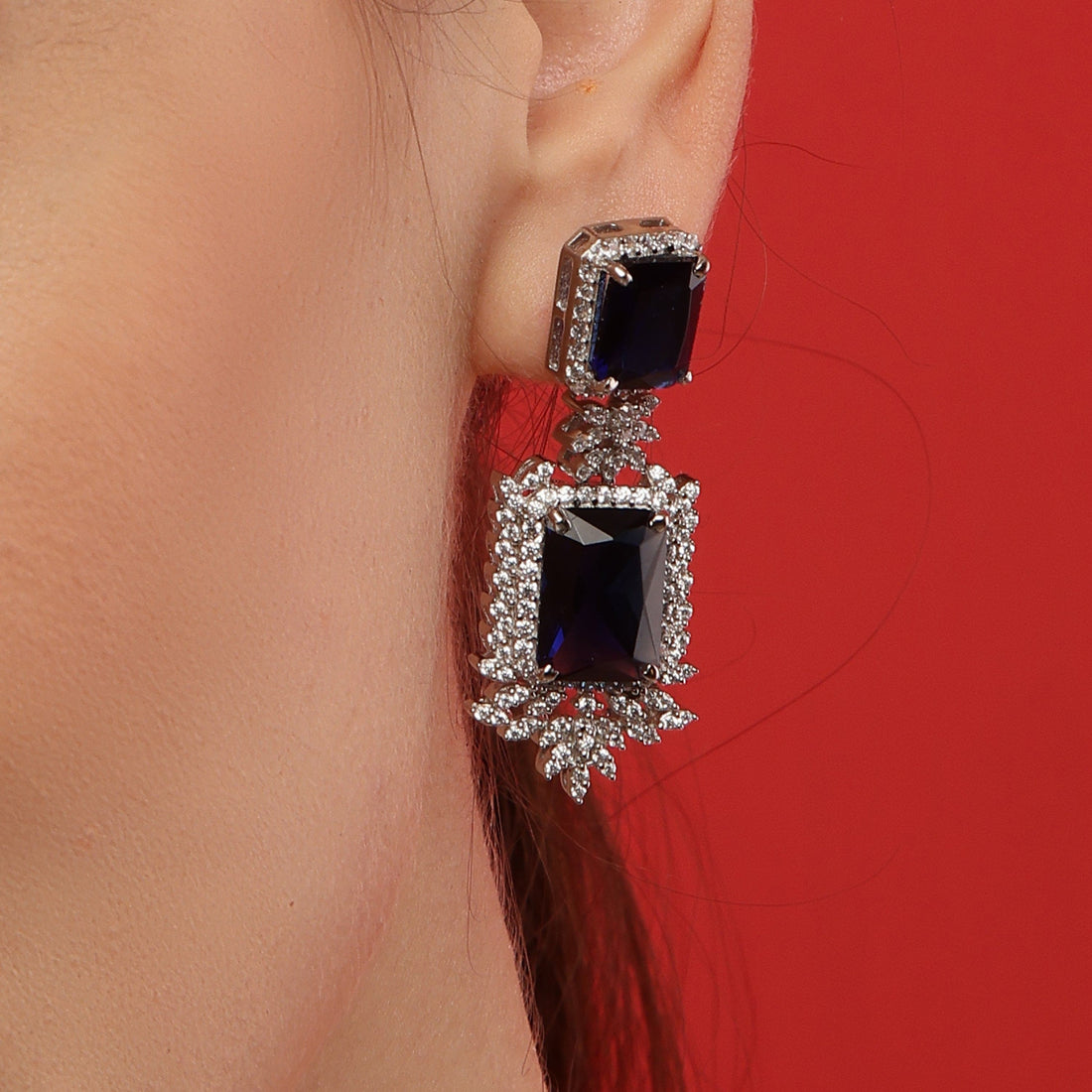 Dangling Emerald sterling silver earrings alternate view