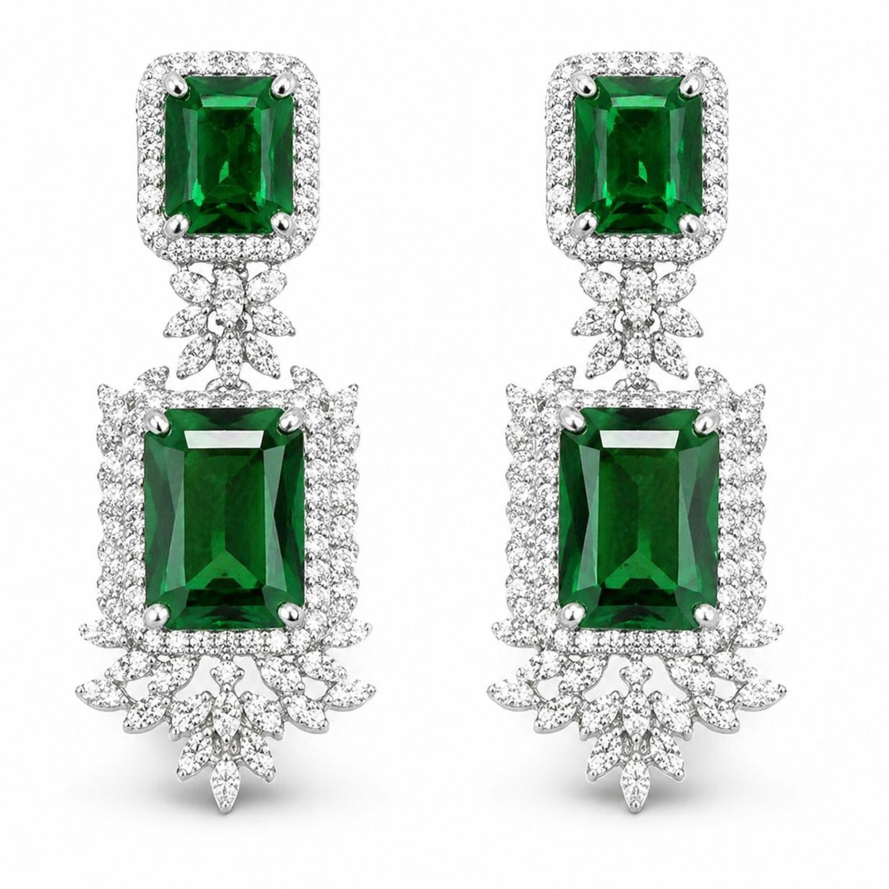 Dangling Emerald 925 sterling silver earrings front view