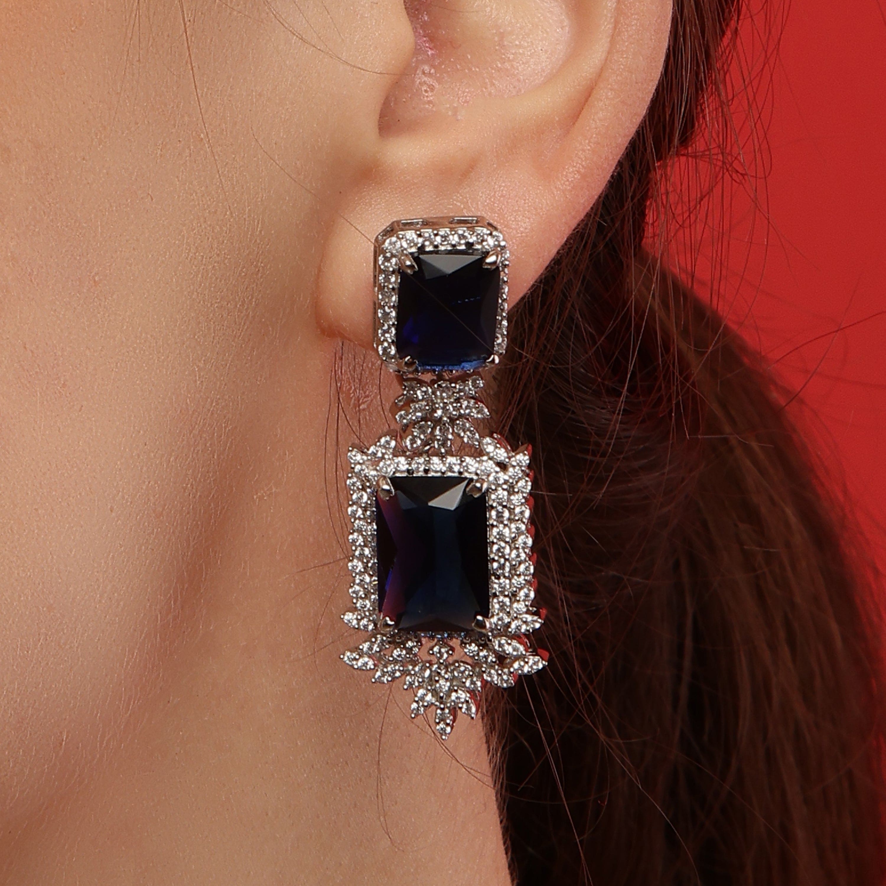 Dangling Emerald sterling silver earrings worn look