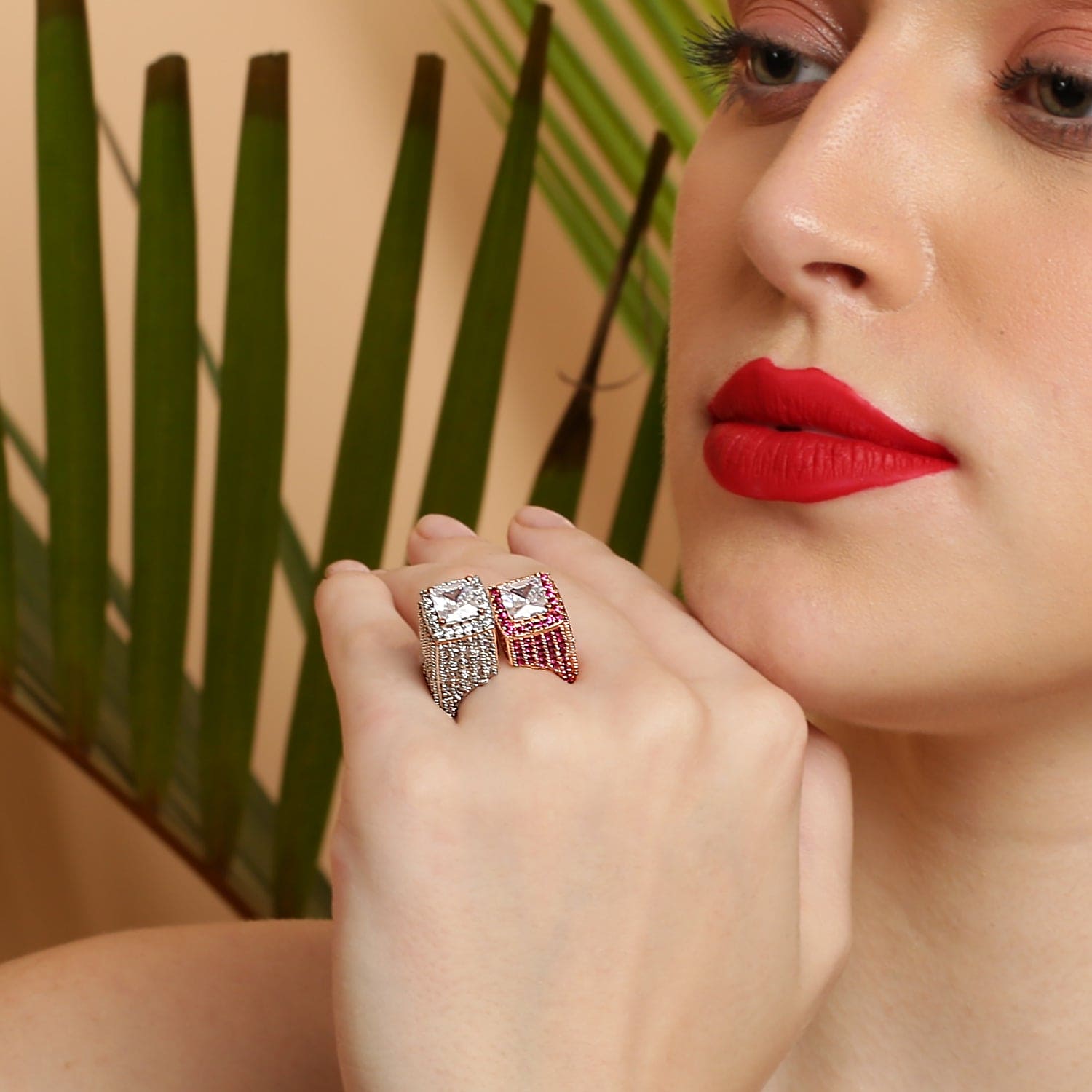 Date Night double princess-cut sterling silver ring close-up detail