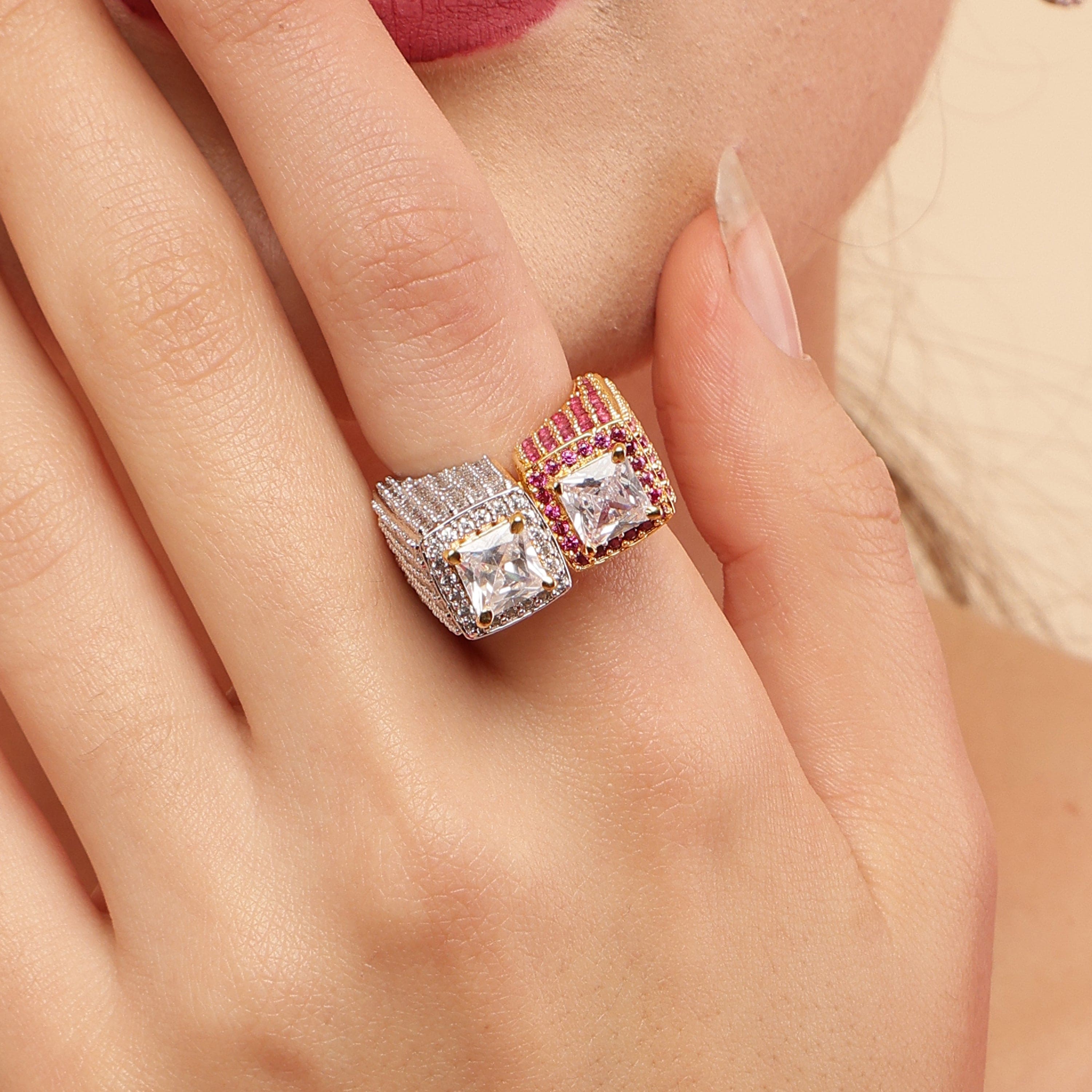 Date Night Double Princess Cut sterling silver ring close-up detail