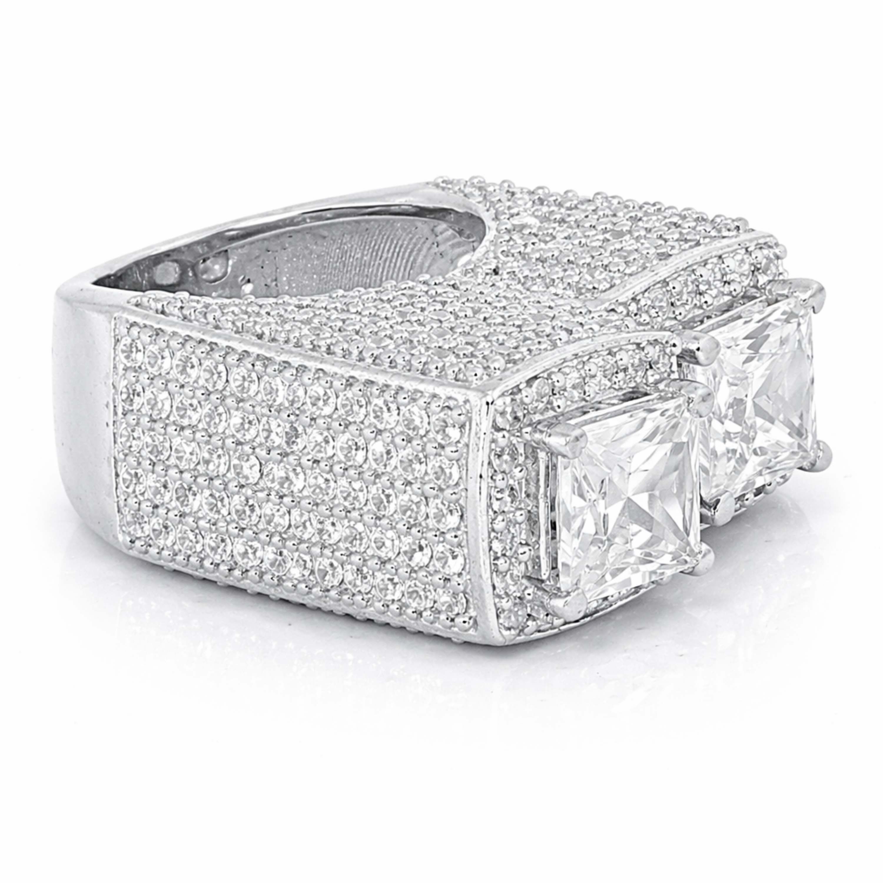 Dazzling Duet double princess-cut 925 sterling silver ring front view