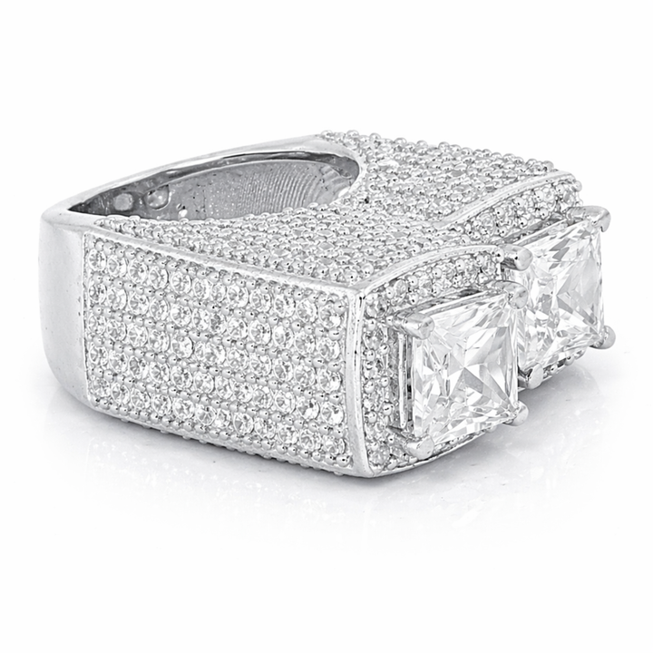 Dazzling Duet double princess-cut 925 sterling silver ring front view