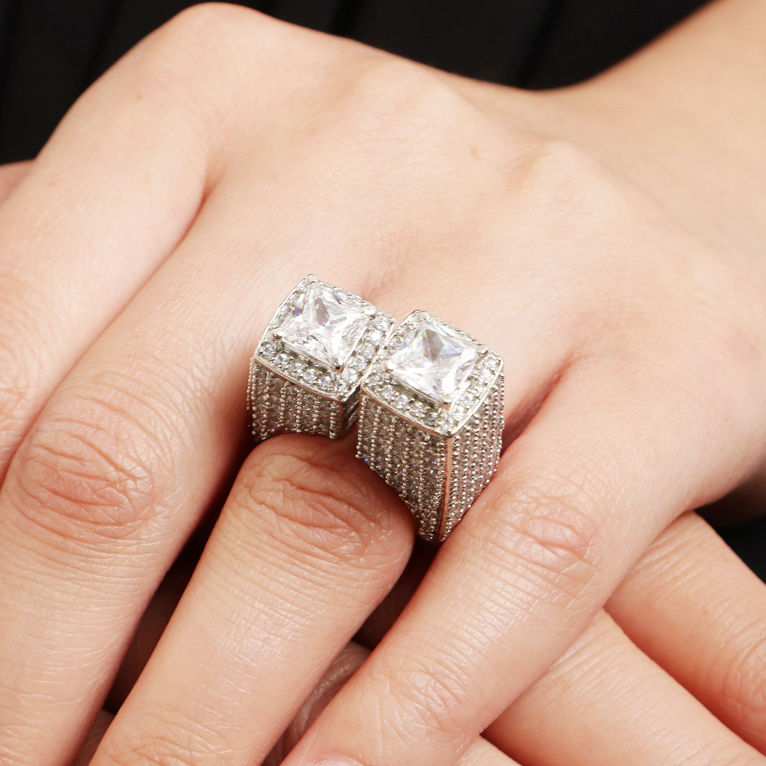 Dazzling Duet sterling silver ring worn on hand