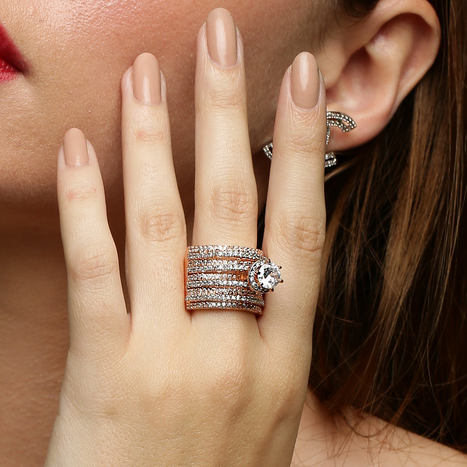 Dazzling Spiral sterling silver ring side angle view