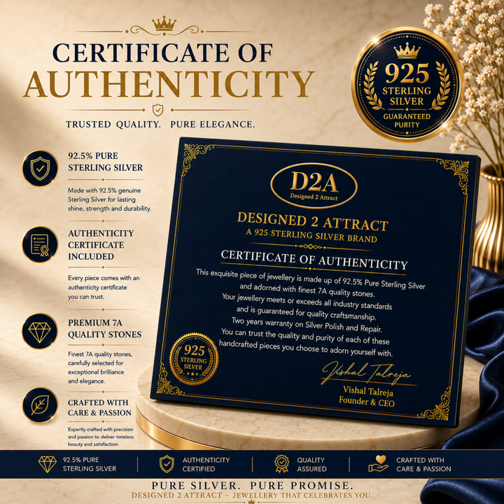 Luxury D2A certificate of authenticity for 925 sterling silver jewellery