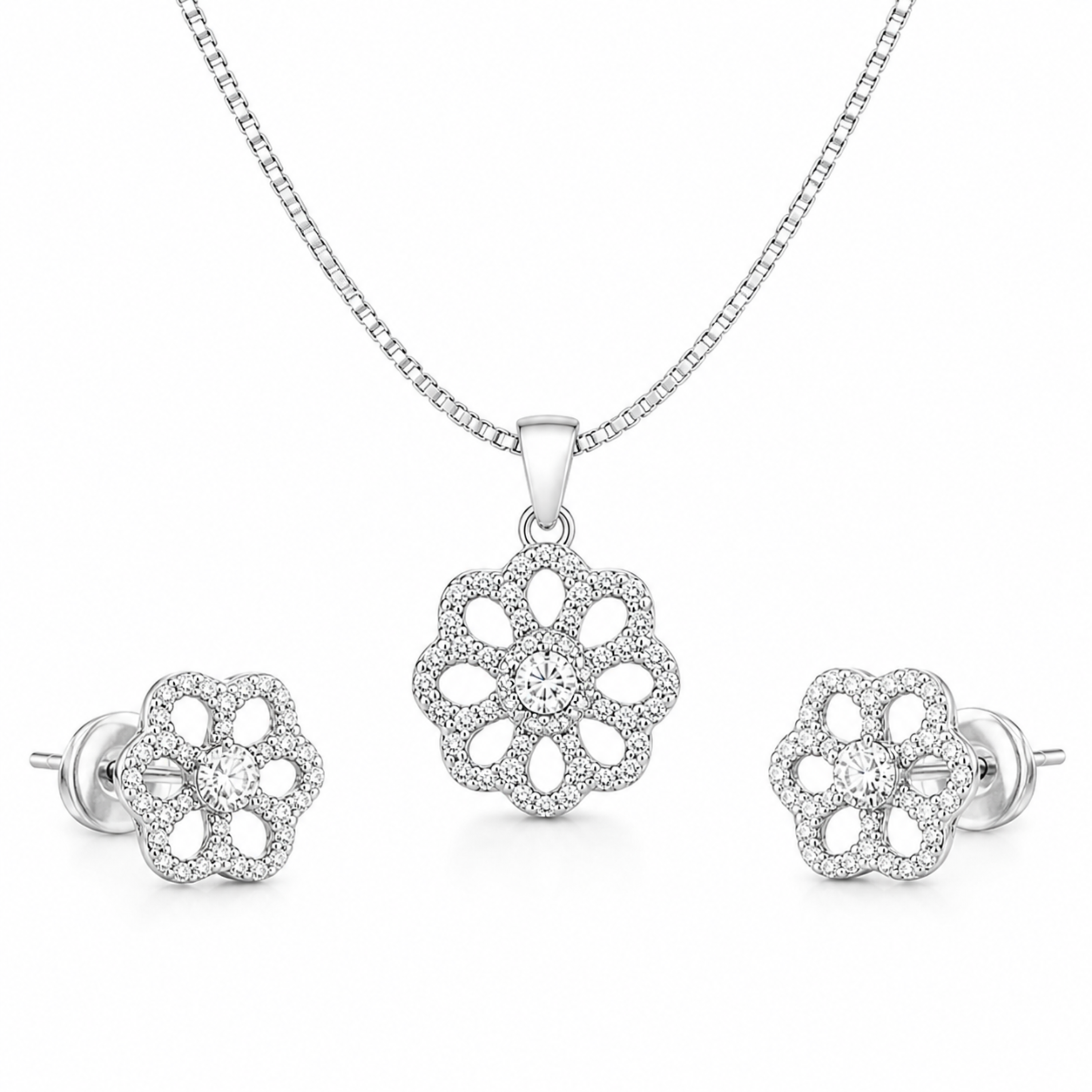 Designer Flower sterling silver pendant set alternate view