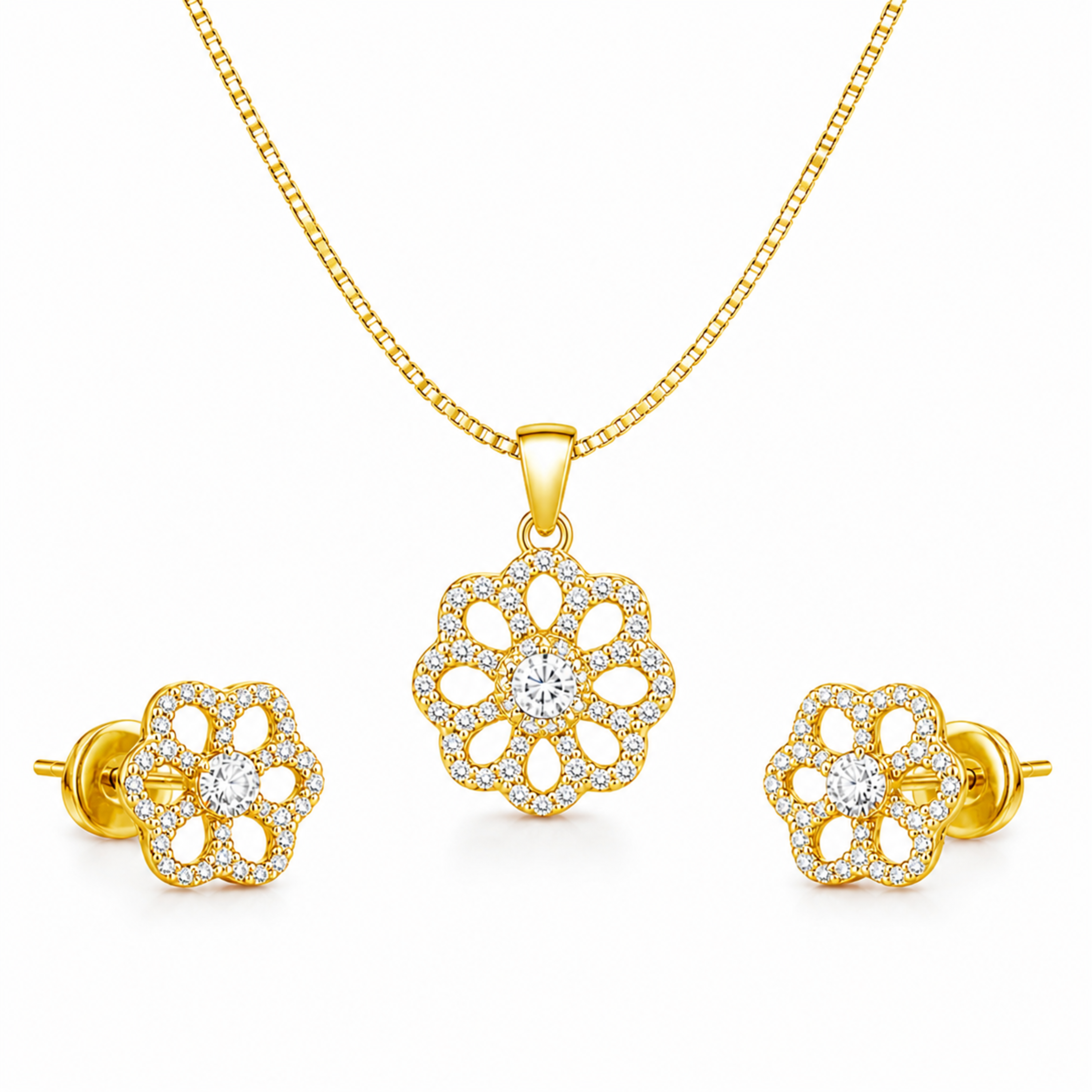 Designer Flower 925 sterling silver pendant set front view