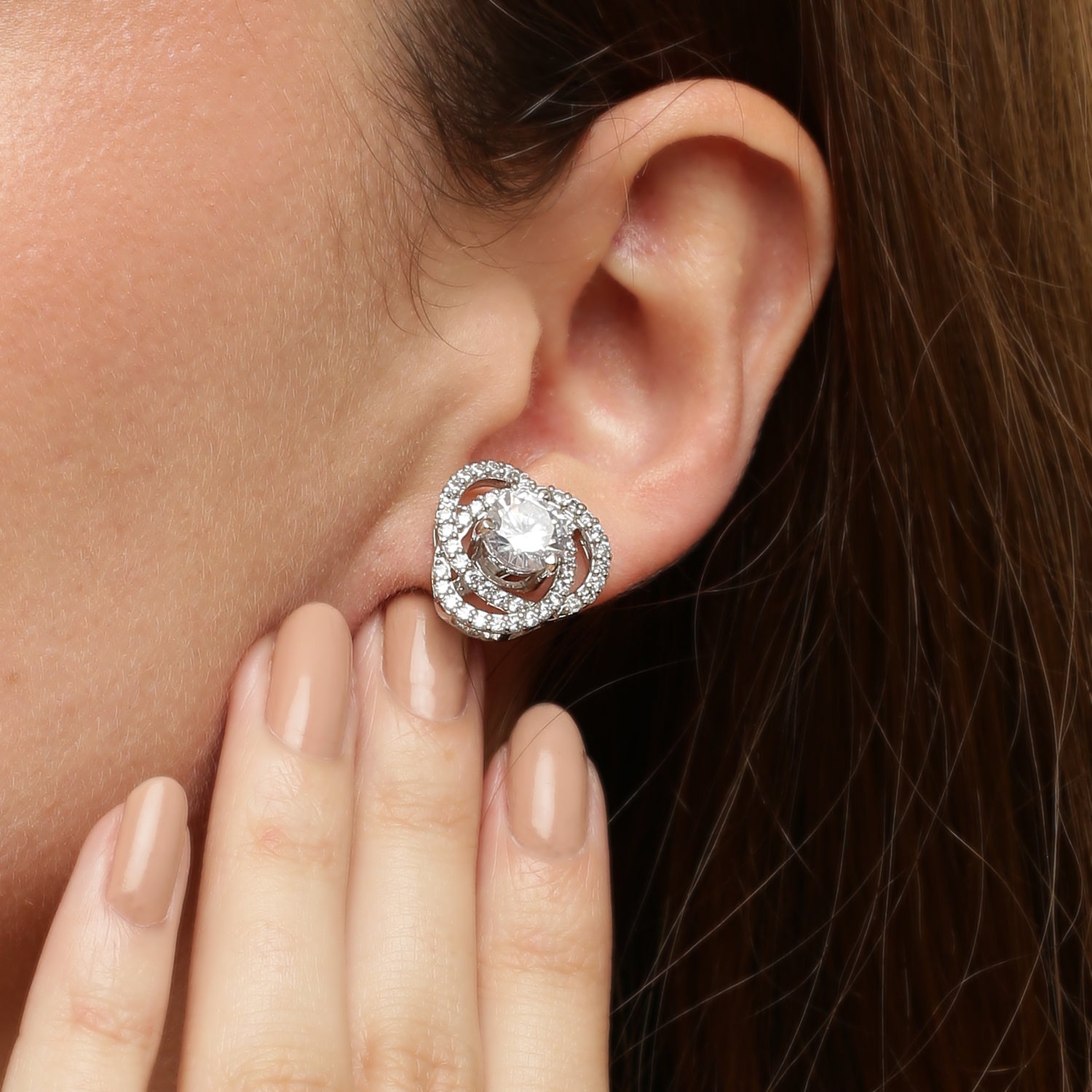 Detachable Cluster sterling silver earring close-up detail