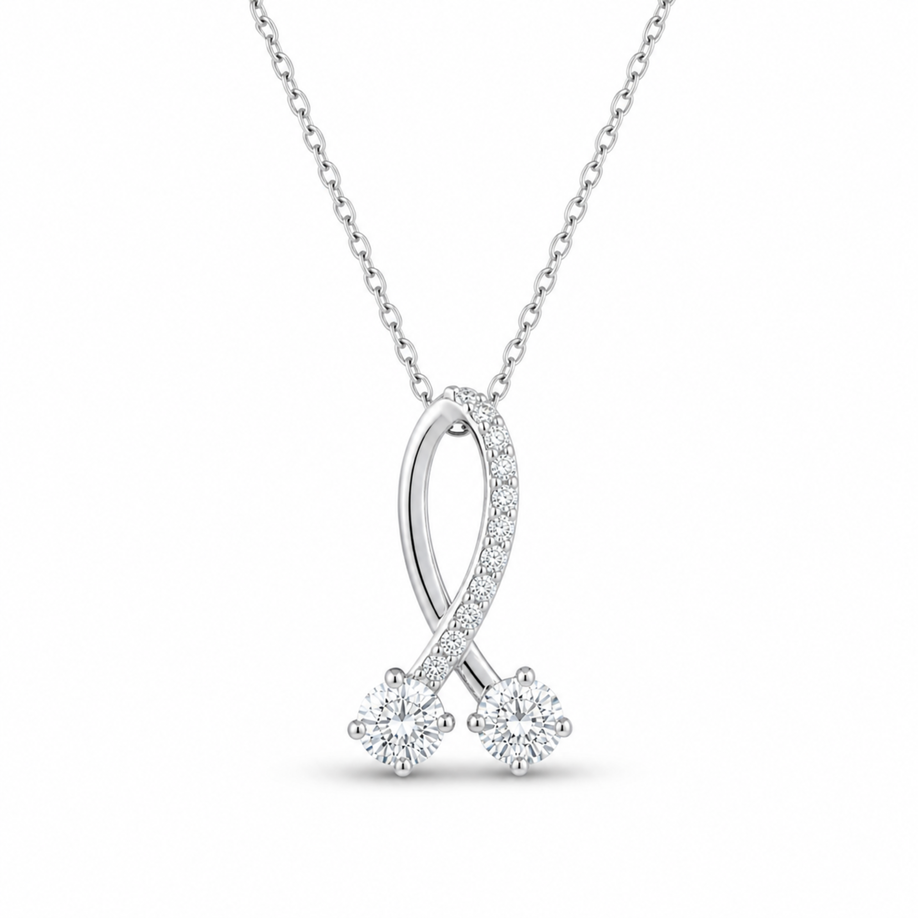  925 silver diamond ribbon pendant white polish front view elegant necklace
