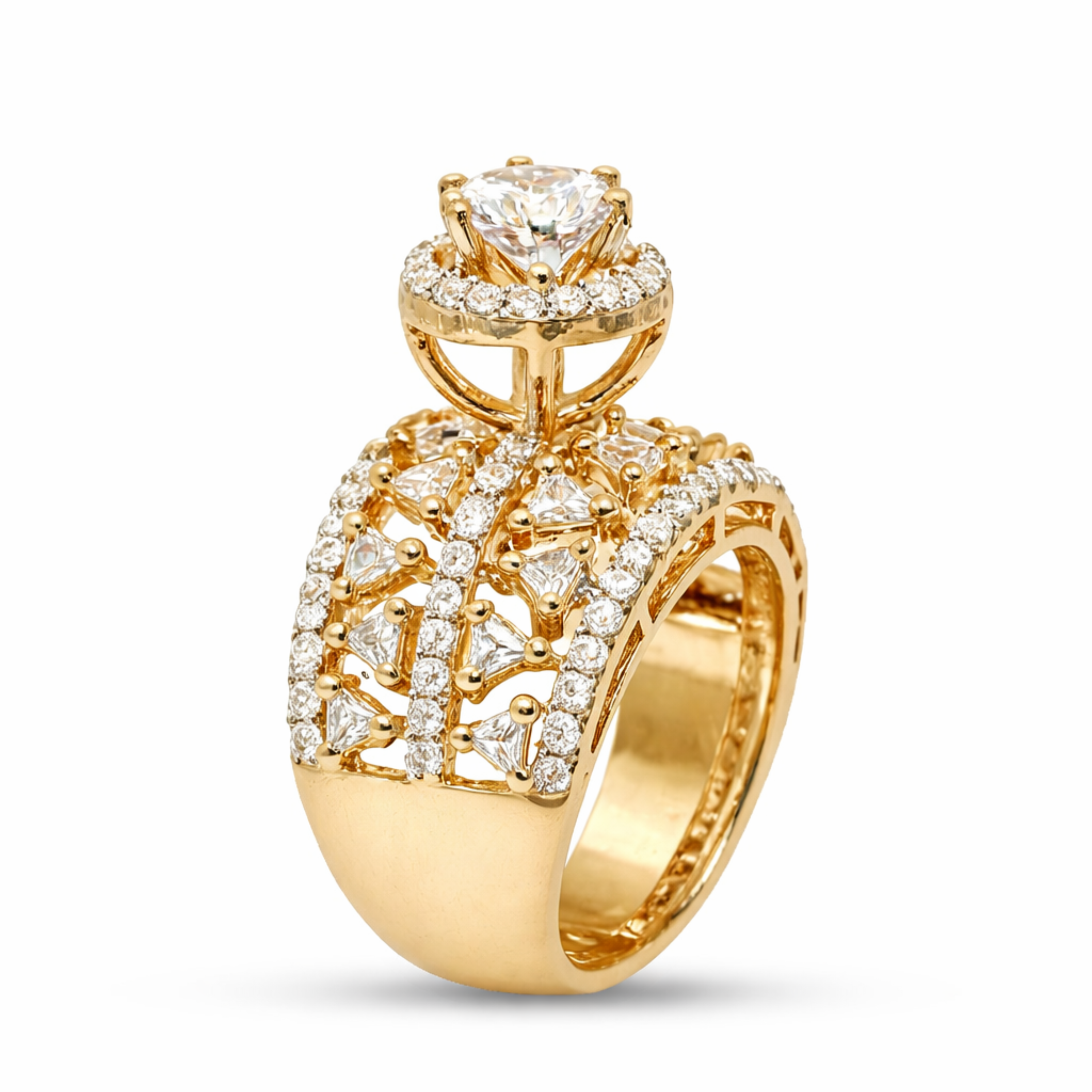 Divine Angles rose gold triangle 925 sterling silver ring front view