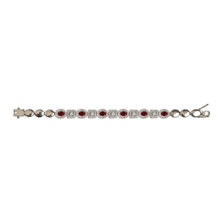Elegant Ruby Crystals 925 sterling silver tennis bracelet front view