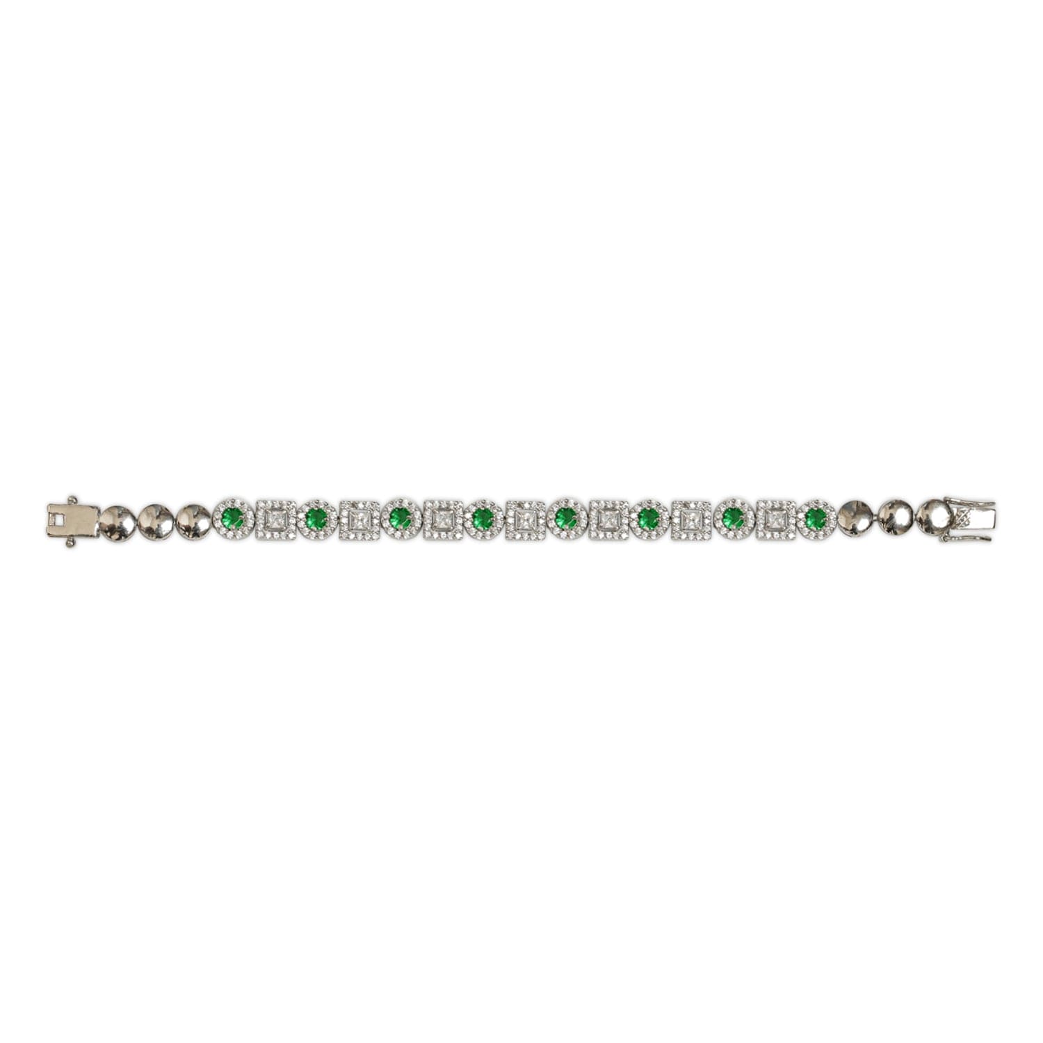 Elegant White Green Zircon sterling silver bracelet close-up floral detail