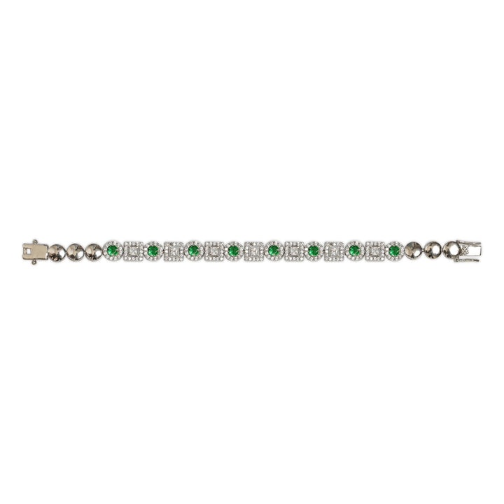 Elegant White Green Zircon sterling silver bracelet close-up floral detail