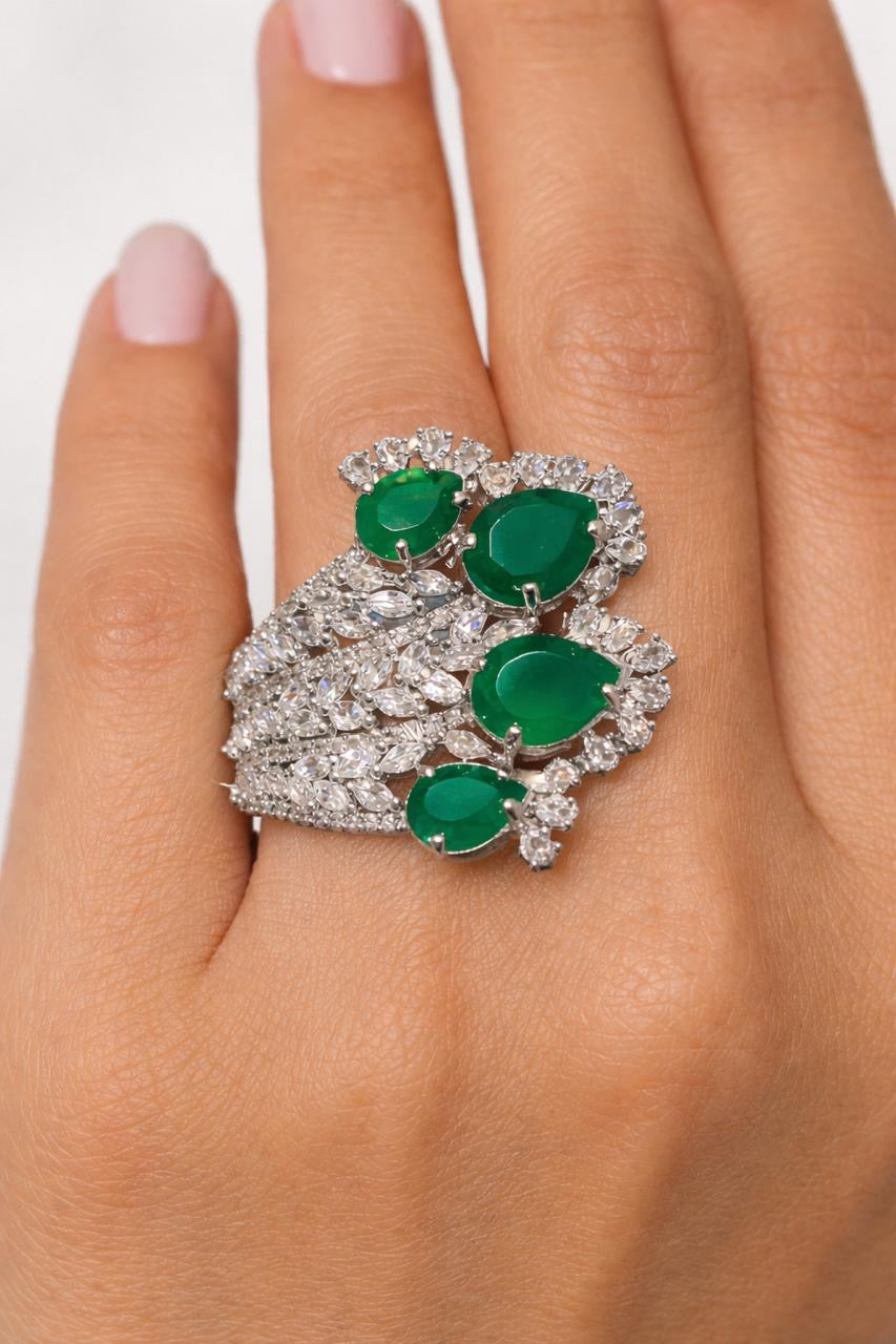 Emerald Diva 925 sterling silver ring worn on hand