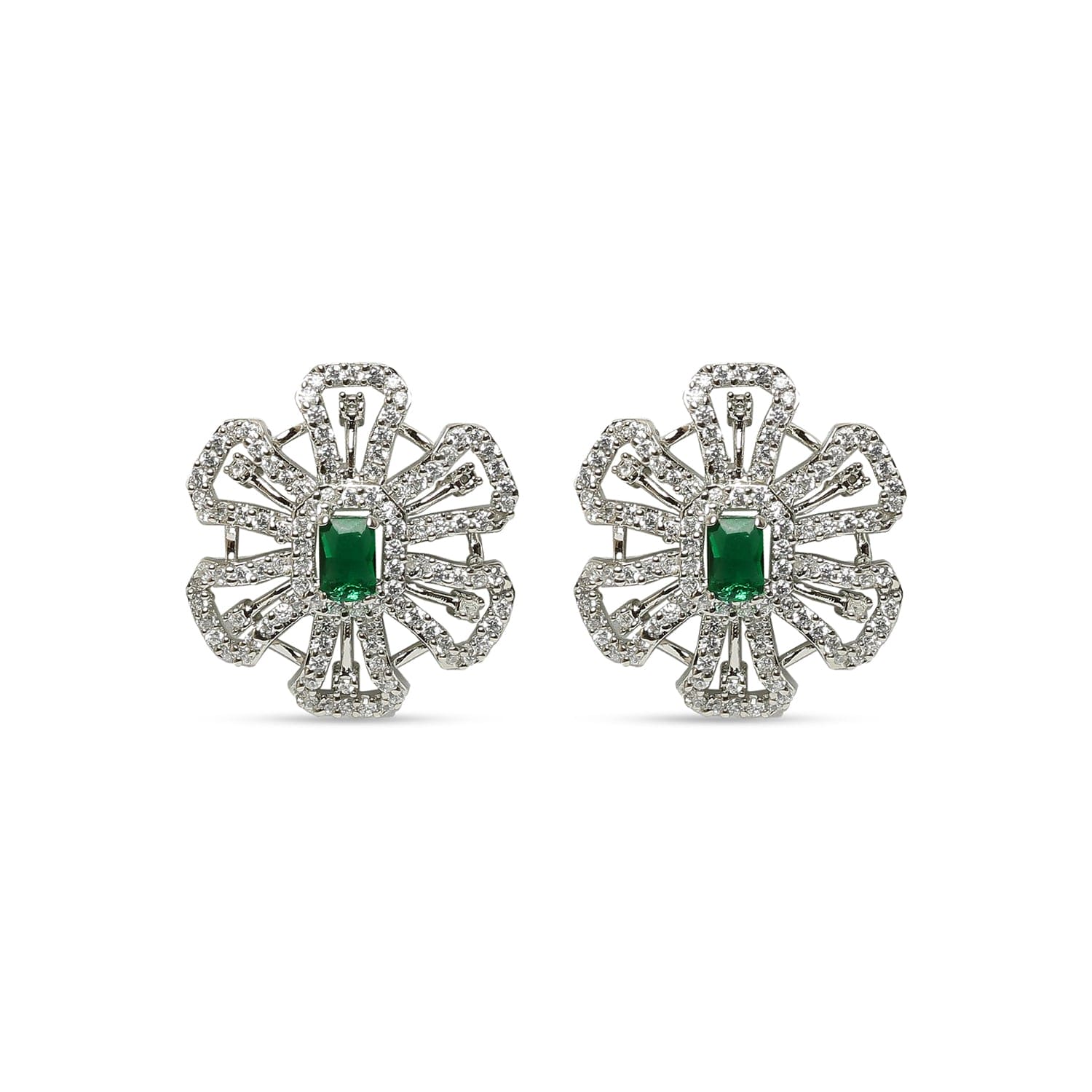 Emerald Elegance 925 sterling silver stud earrings front view