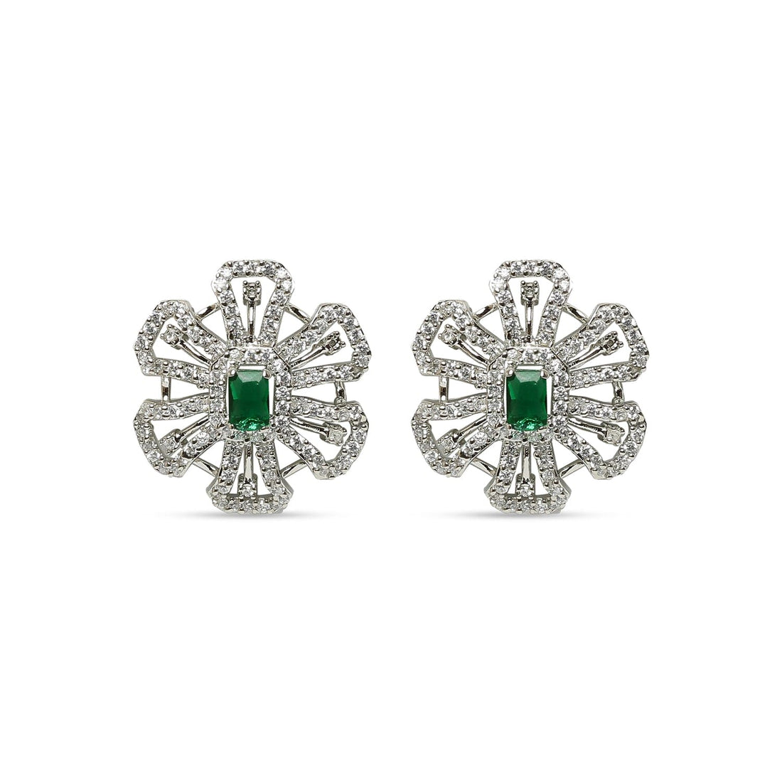 Emerald Elegance 925 sterling silver stud earrings front view