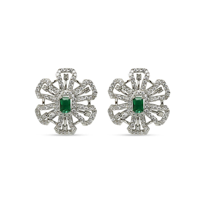 Emerald Elegance 925 sterling silver stud earrings front view