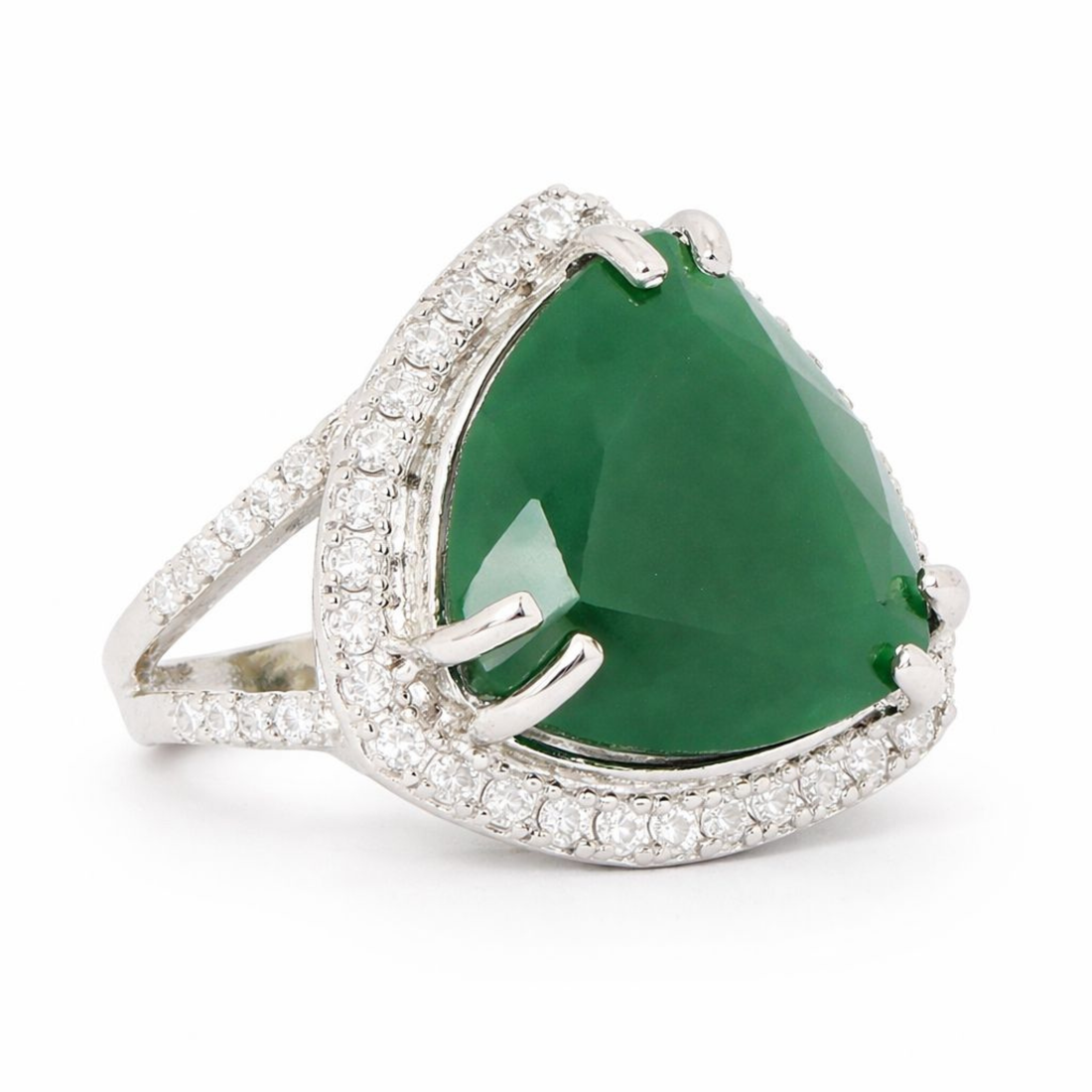 Emerald Prism triangular-cut 925 sterling silver ring front view