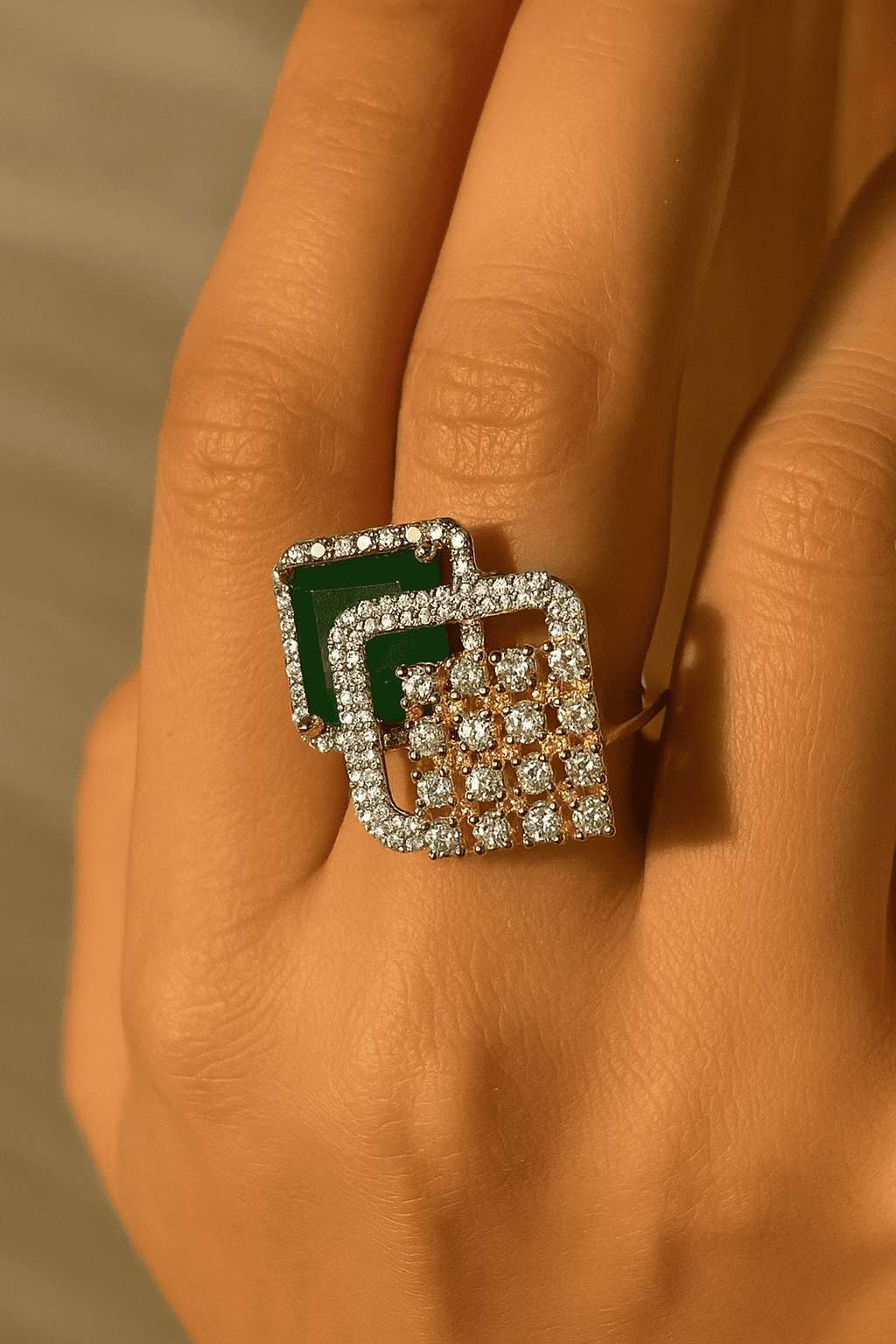 Emerald Radiance Dual Square 925 sterling silver ring front view
